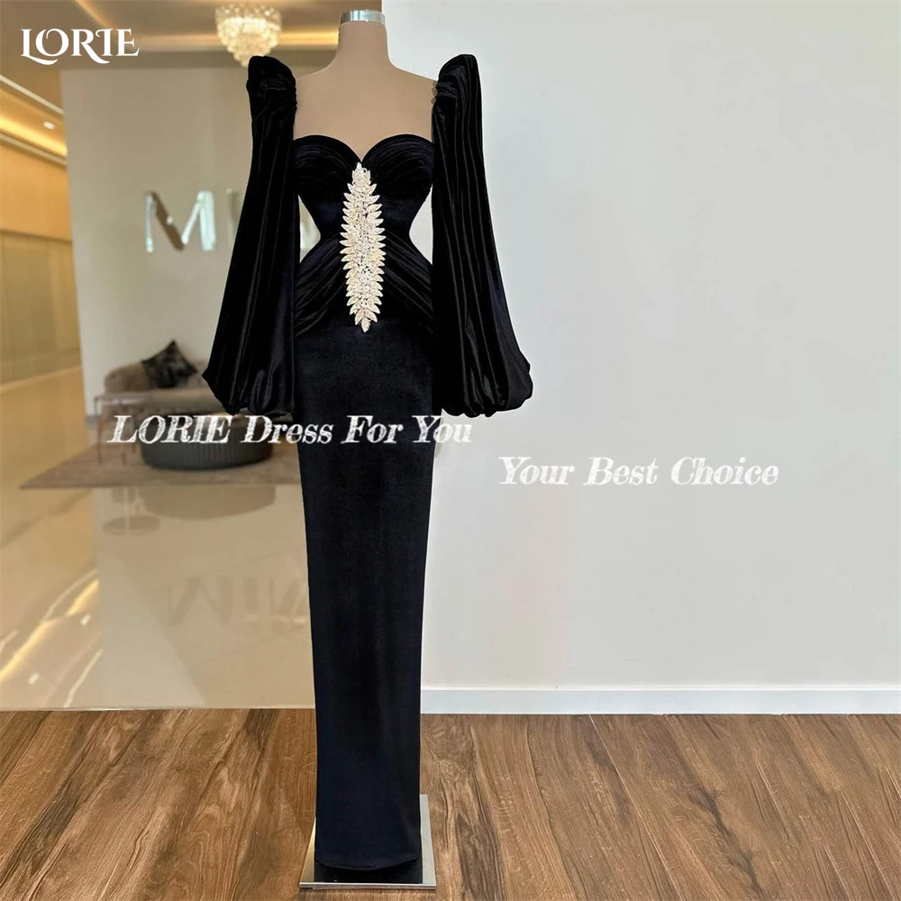 LORIE Dubai gaun malam putri duyung hitam gaun pesta selebriti Arab Dubai gaun Prom kustom Sweetheart manik-manik lengan topi gaun malam