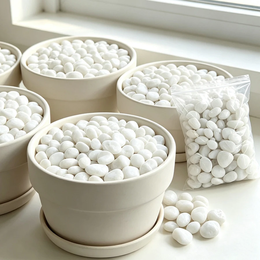 300/600g Polished White Pebble Stones, River Rock Gravel for Plant Pot Top Dressing, Garden Landscaping & Indoor Vase Filler XJM