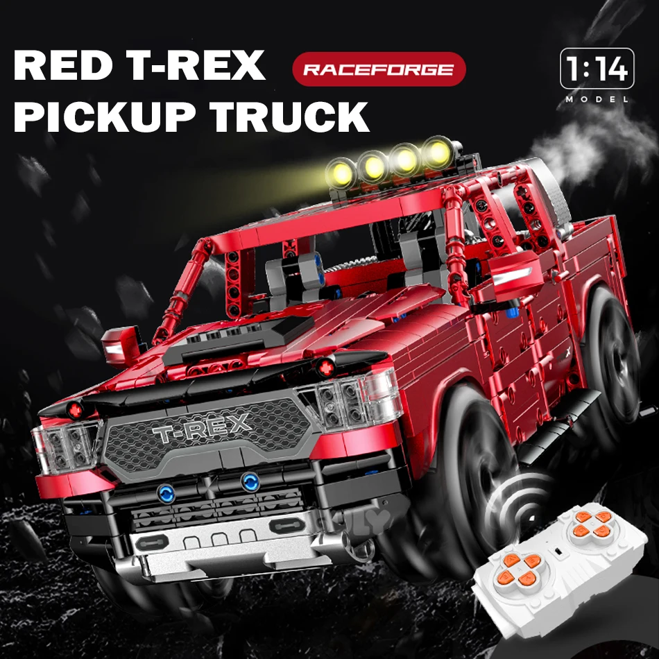 

MOC Technical City Speed Drift Racing Red T-Rex Pickup Truck Building Blocks Remote Control Vehicle Bricks Toys for Kids Gifts