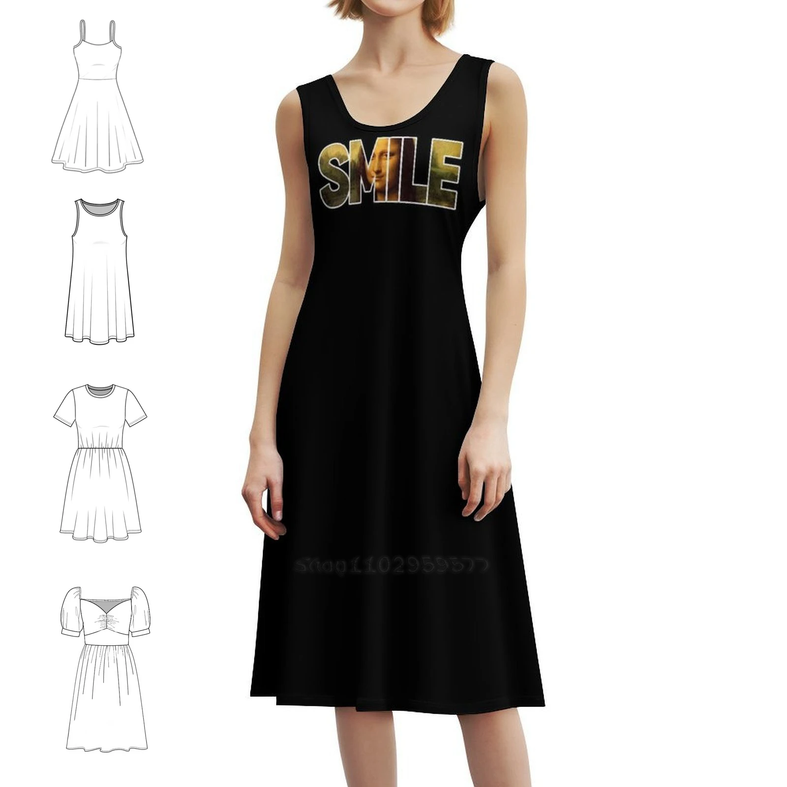 الموناليزا ابتسامة خمر فستان بوهيمي نفخة الأكمام أو بلا أكمام خيارات للنساء فستان الموناليزا ابتسامة الموناليزا خمر المون