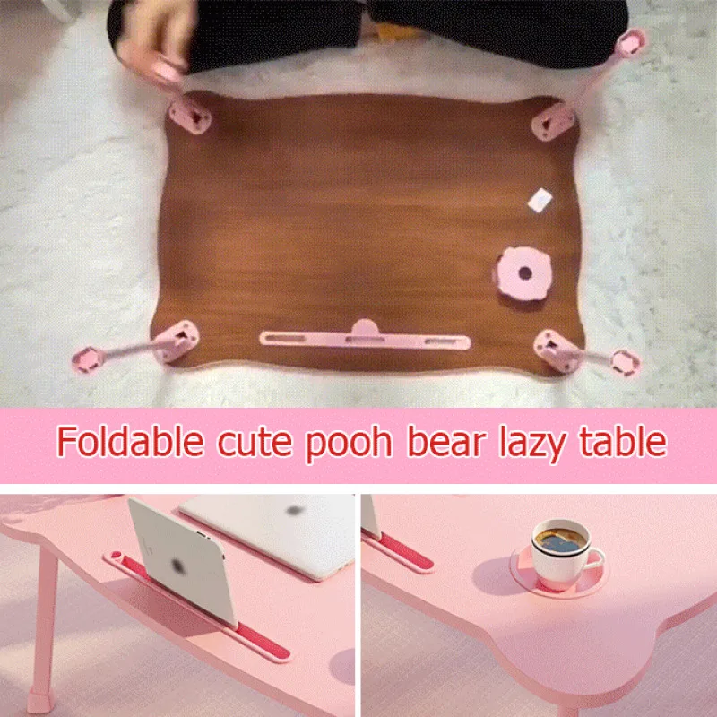 Portable Foldable Lazy Study Table Multifunctional Simple Laptop Desk with Cup Holder Card Slot for for Bedroom or Living Room