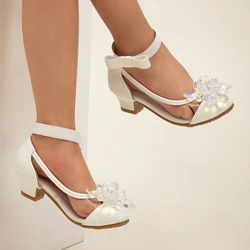 Luxury Girl Shoes Party Wedding Versatile Kids Fashion Catwalk High Heels Elegant Ankle-strap Children Princess Leather Shoes