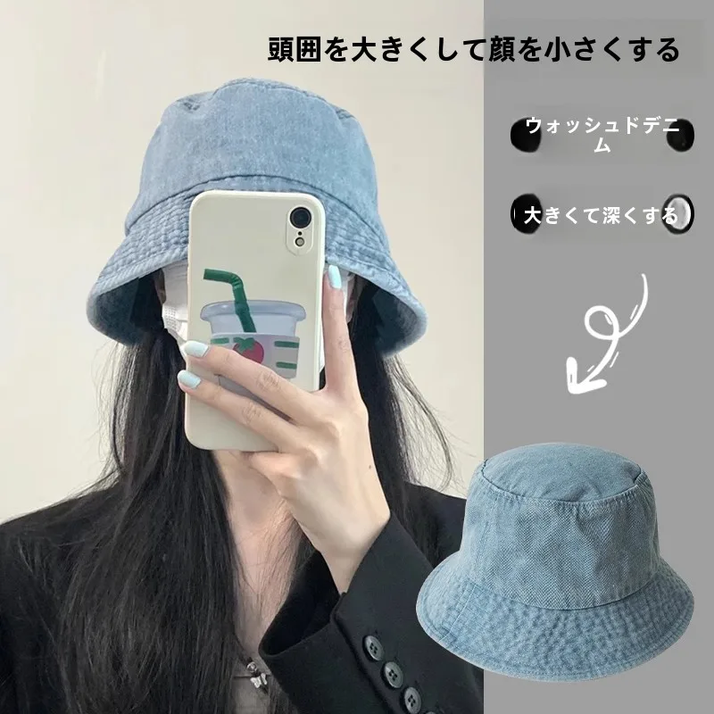 大頭サイズ漁師帽子男性女性洗浄デニムバケツポット帽子太陽保護レトロスタイル春夏新着