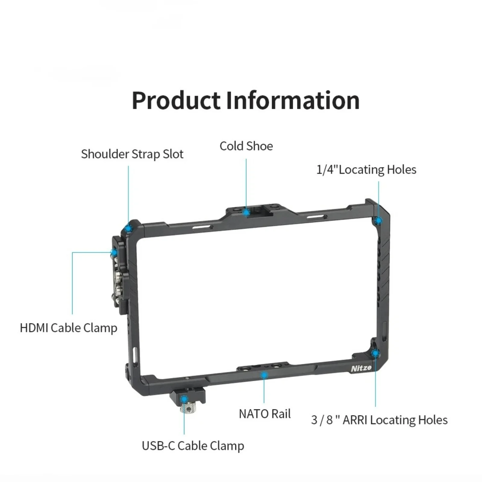 Nitze Cage for Feelworld F7 PRO 7'' Monitor with Sunhood,HDMI and USB Type-C Cable Clamp,Cold Shoe