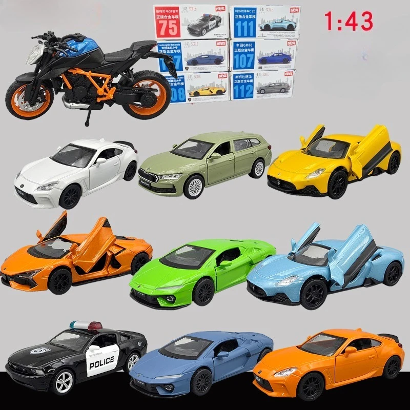 

1/43 Scale Diecast Alloy Car Models of GR86 Mustang Police Car Toy KTM1290 Motorbike Model Collection Miniature Voiture Gift