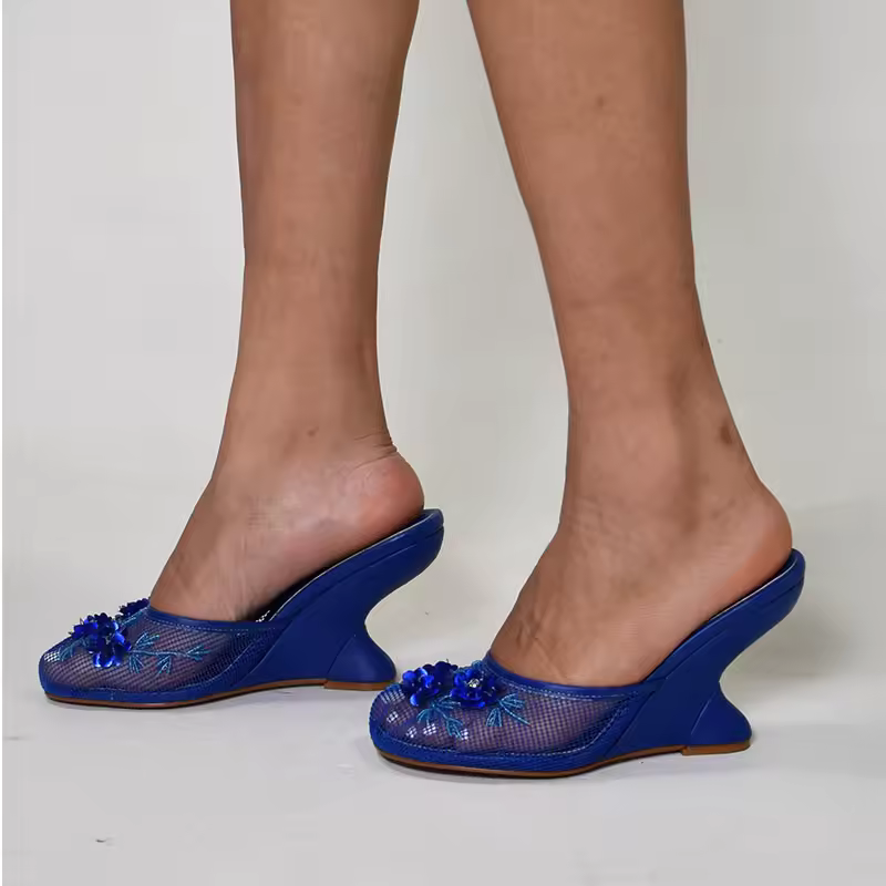 Fashion Women Summer Wedges Mesh Shoes For Woman's Flower Round Toe Slip-On Hollow High Heeled sandals Mujer Party Wedding Pumps - AliExpress 322