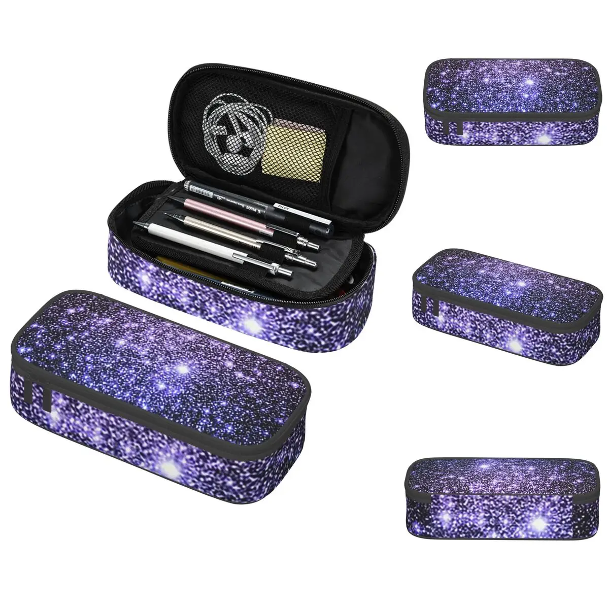 Galaxy Sparkle Stars Lavender Periwinkle Blue Ombre Pencil Case for School Pen Box Pencil Bag Stationery Supplies Pen Holder Bag