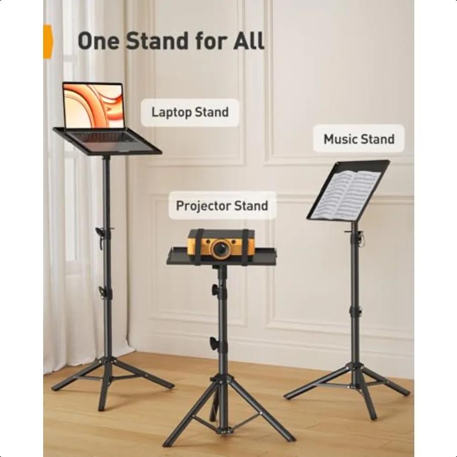 プロジェクタースタンド三脚、高さ21～45インチ調整可能、ノートパソコンスタンド、ポータブル、高さのあるプロジェクタースタンド、90度傾斜、屋外移動用スパイク付き
