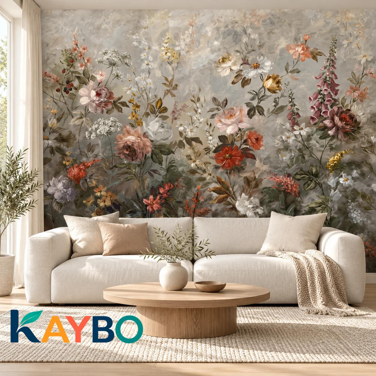 Floral Wallpaper Mural Vintage Wildflower Oil Painting Botanical Garden Wall Art Decor for Living Room Bedroom Non Self Adhesive