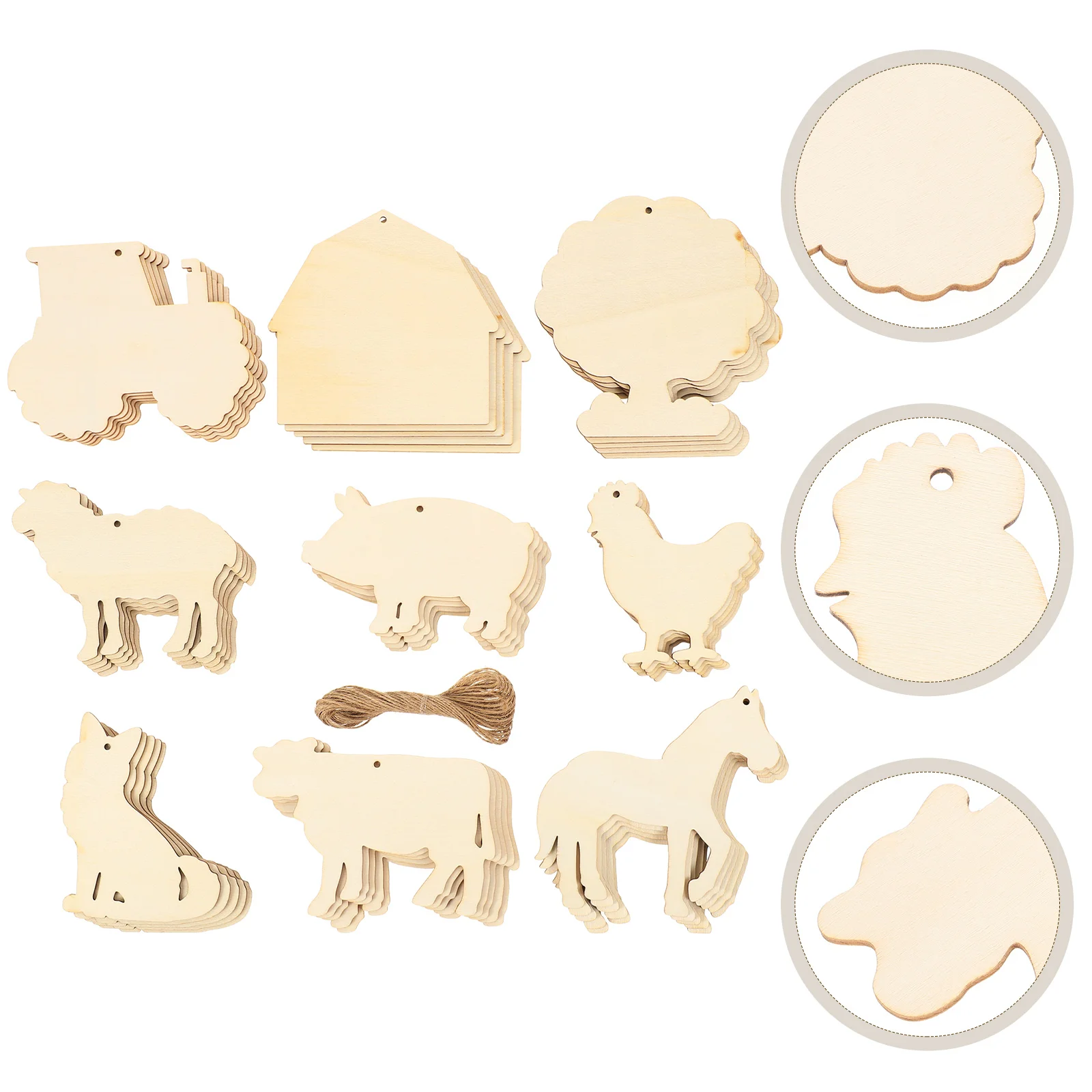 

45 Pcs Farm Animal Wood Piece Theme Party Decorations Unfinished Wooden Chips Crafts Hanging DIY Slices Birthday