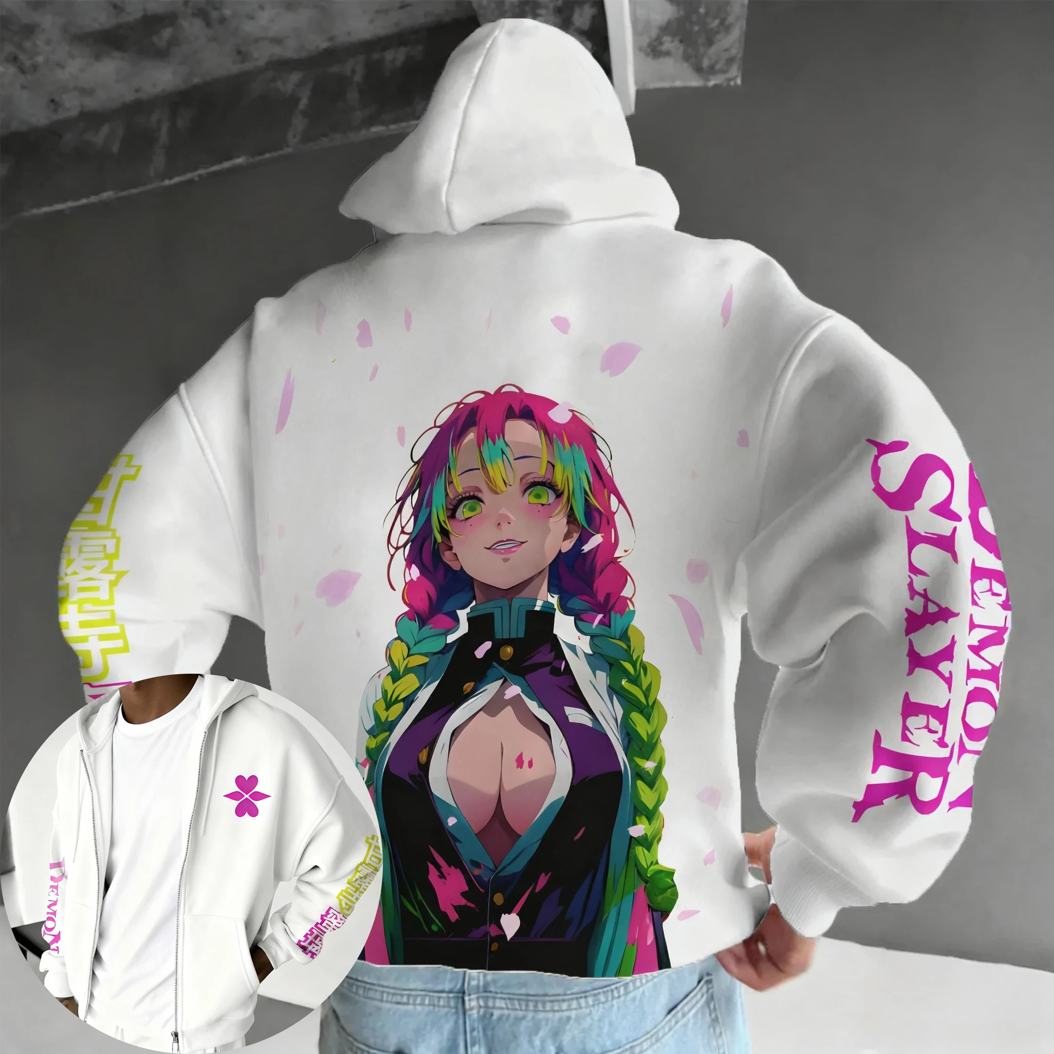 

Demon Slayer Anime Co Branded Zipper Hoodie 2025 Men's Autumn/Winter New American Hip Hop Versatile Casual Loose Sweater Top