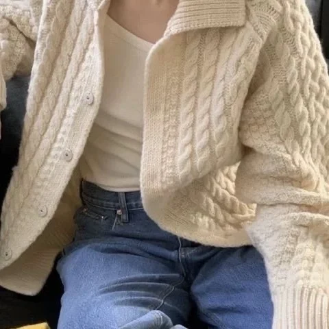 Cardigan lavorato a maglia di lana Thiened Autunno Nuovo Sle 2025 Primavera Pendolarismo Sle Regular Sve Altro 00% Materiale Conent