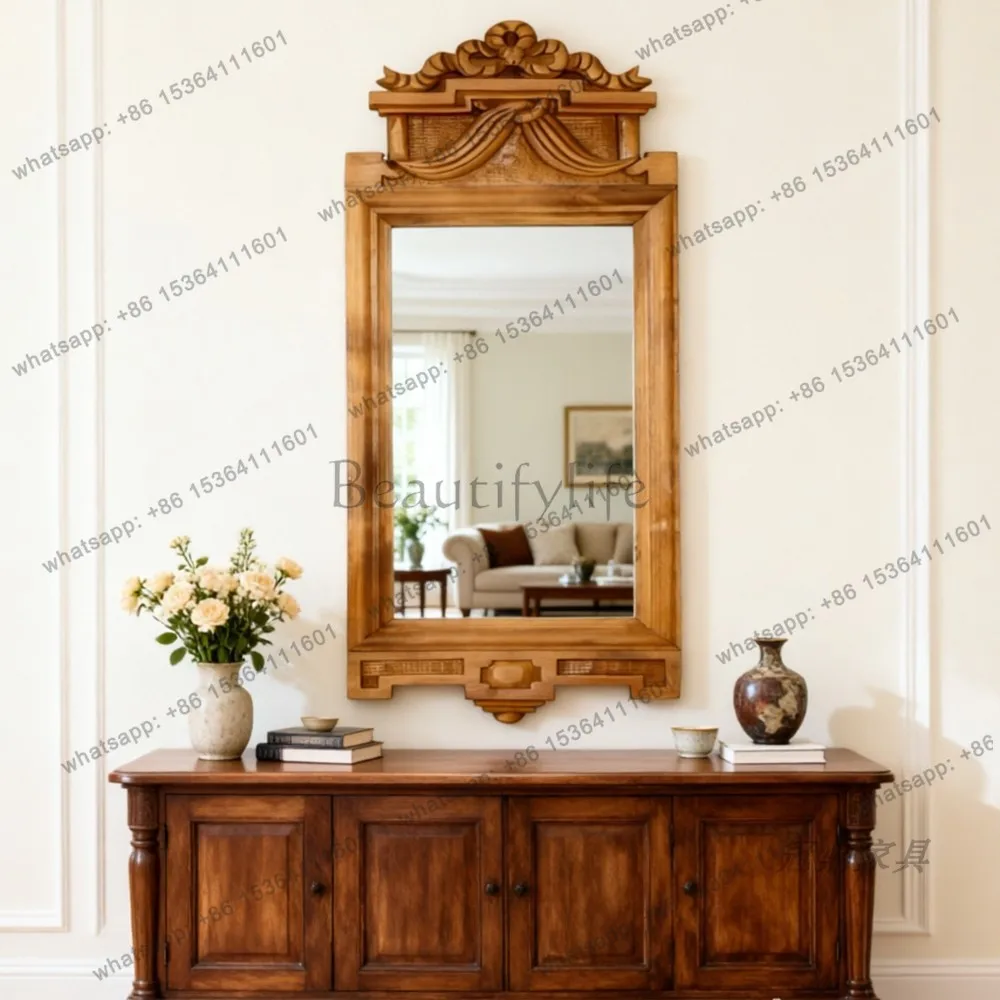 YJ French Retro Custom Wall Mount Mirror Mid‑Century Vanity Unit For Bathroom Dressing Table Entryway Home Art Decor