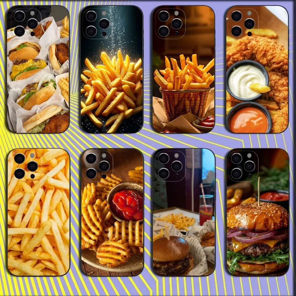 

French fries burgers fried food Phone Case For iPhone 16,15,14,13,12,11,Mini,Pro,SE,MAX White Matte Shockproof Cover