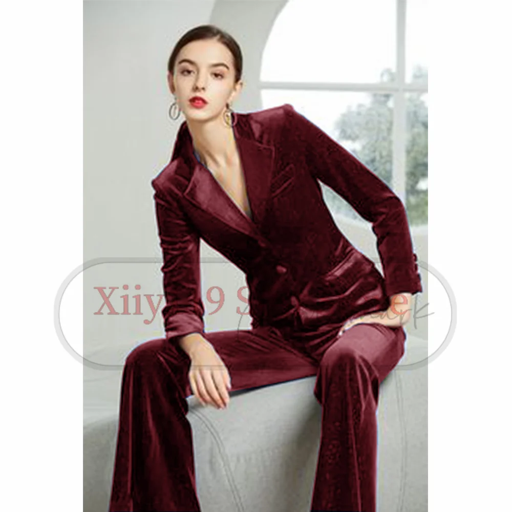 Women\'s Suit Velvet Business Casual Elegant Two Piece Suit Dresses for Women 2023 Set Woman 2 Pieces Chic and Elegant Pant Sets