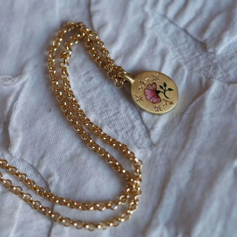 Retro Painted Round Pendant Necklace Simple Gold Color Stainless Steel Necklace For Women Fashion Jewelry Trend Dropshipping