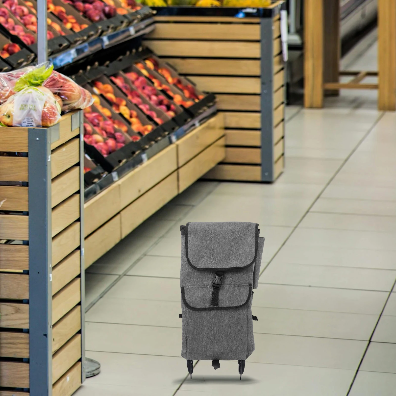 

Heavy Duty Foldable Trolley Waterproof Shopping Cart Replacement Bag With Side Pocket Large Capacity Portable Grocery Roller Bag