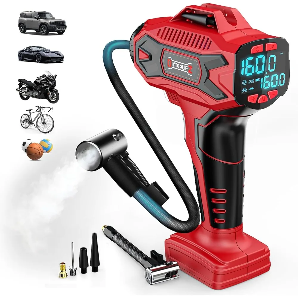 

18V Cordless Tire Inflator Portable Air Compressor Digital Pressure Gauge Pump for Car Motorcycle Bike Ball Tires