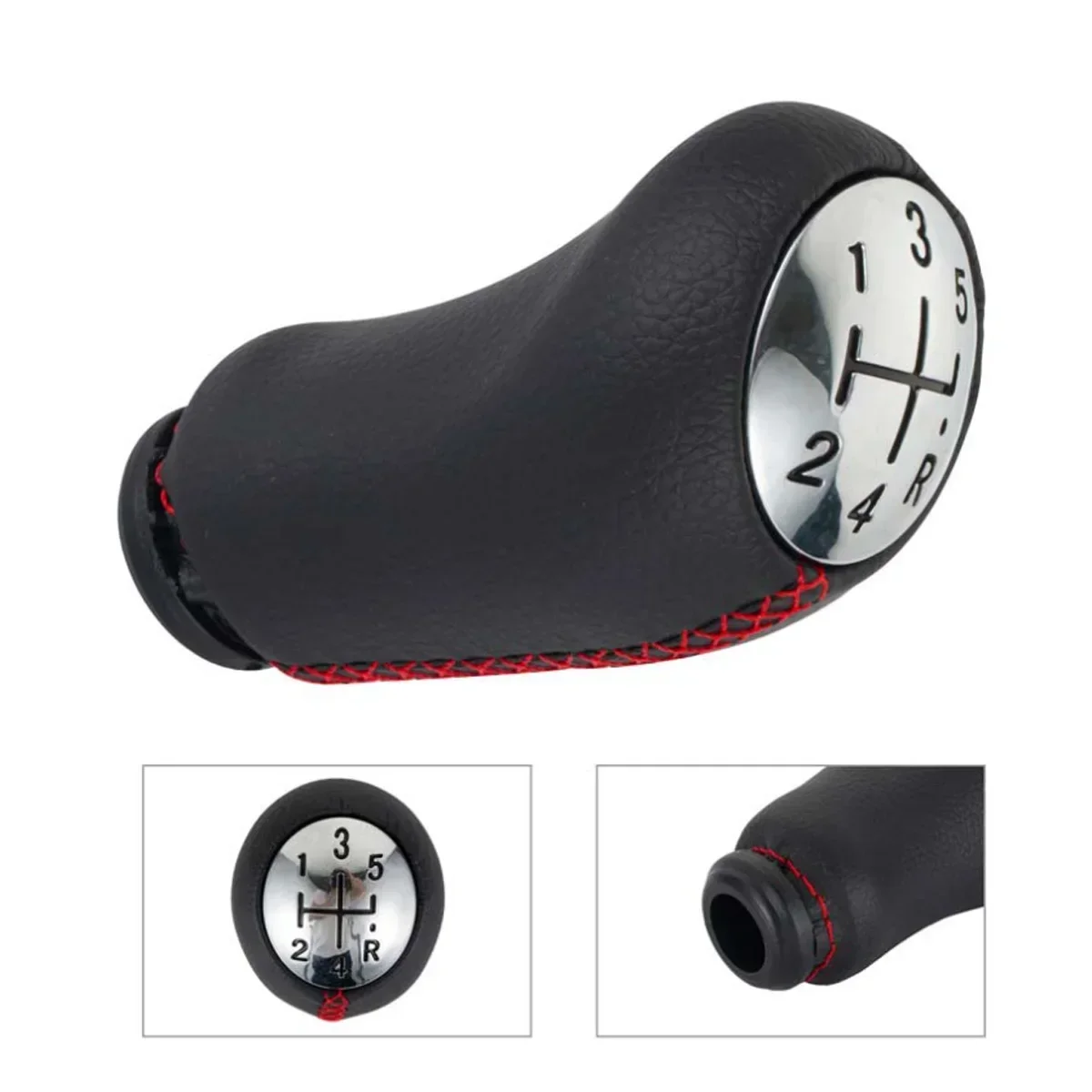 Car Gear Lever 5-speed Manual Shift Knob PU Leather Black Compatible with Fit for Renault Car Gear Shift Lever Handle