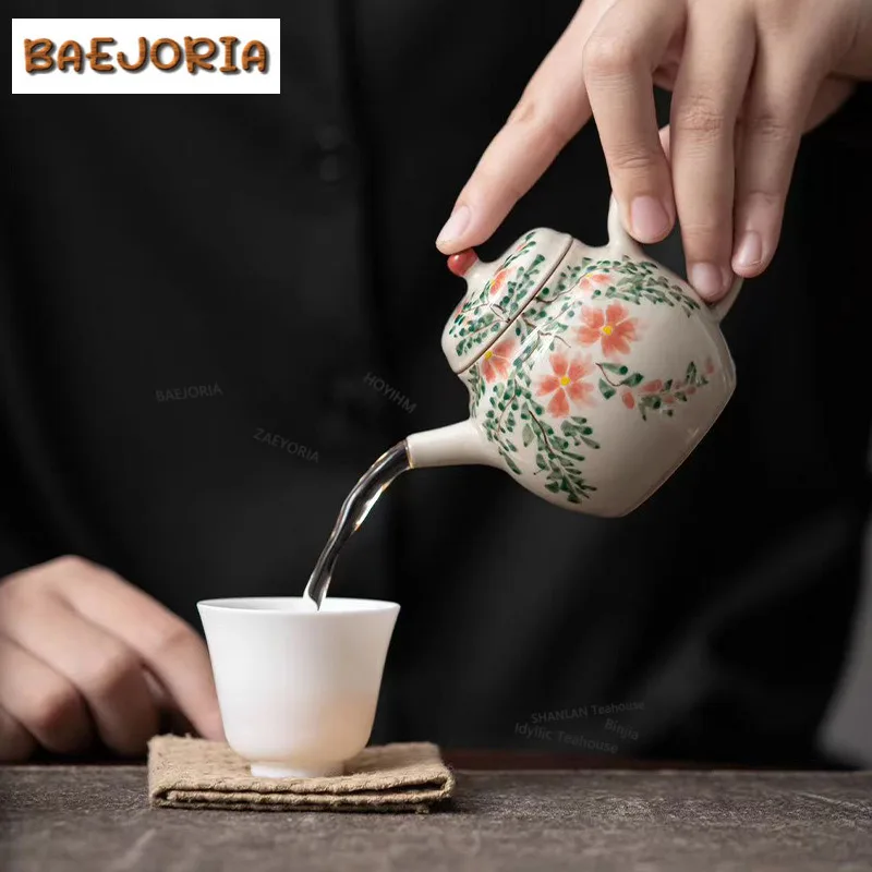 Hand-painted Lingxiao Flower Teapot Elegant Tea Infuser Pot Household Tea Brewing Kettle With Filter Tea Ceremony Collection