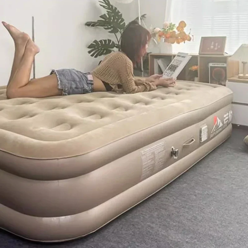 Cama doble de tamaño King, asiento inflable de diseño suave y seguro para acampar, portátil, moderno, de lujo, para viaje, muebles para el hogar