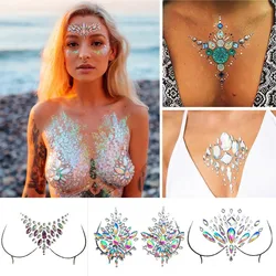 1Pcs Crystal Temporary Tattoos Fake Tattoo Stickers for Women Sexy Chest Jewels Face Body Art Acrylic Rhinestone Diamond Sticker