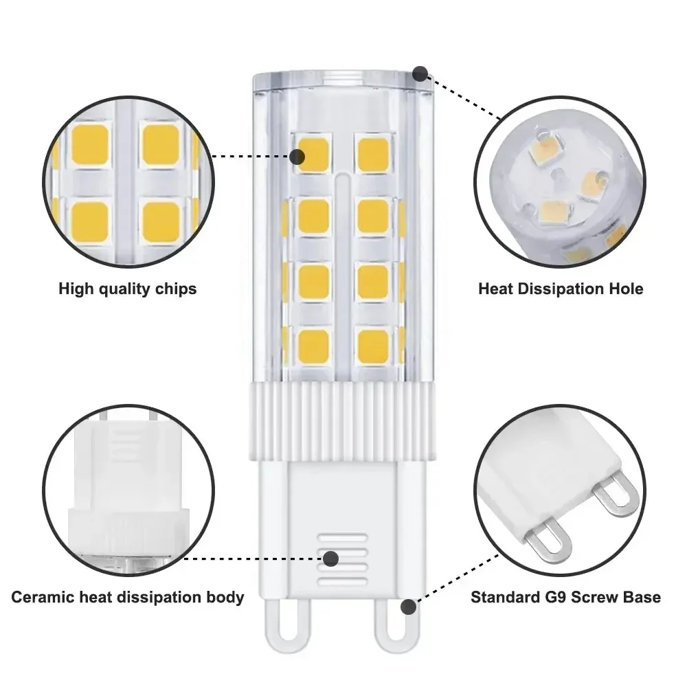 멜러리 G9 콘 LED 전구 3000K 웜 콜드 화이트 3W 램프 35W 할로겐 대체 AC 세라믹 360도 빔 각도 220-240V 3개입