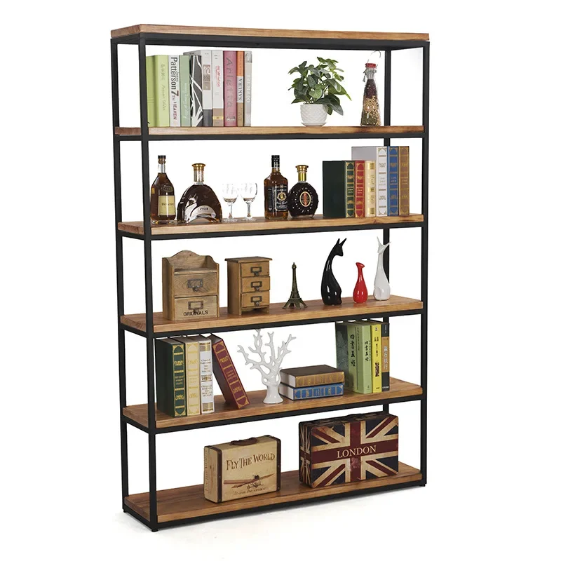 American retro solid wood multi-layer frame creative simple storage rack industrial style wrought iron