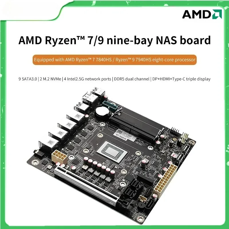 

Материнская плата AMD Ryzen 7 8845HS 9 7940HS с 9 отсеками NAS USB4 4xi226-V 2.5G LAN 9xSATA3.0 2xM.2 NVMe PCIE X16 2xDDR5 17X17 ITX Firewall