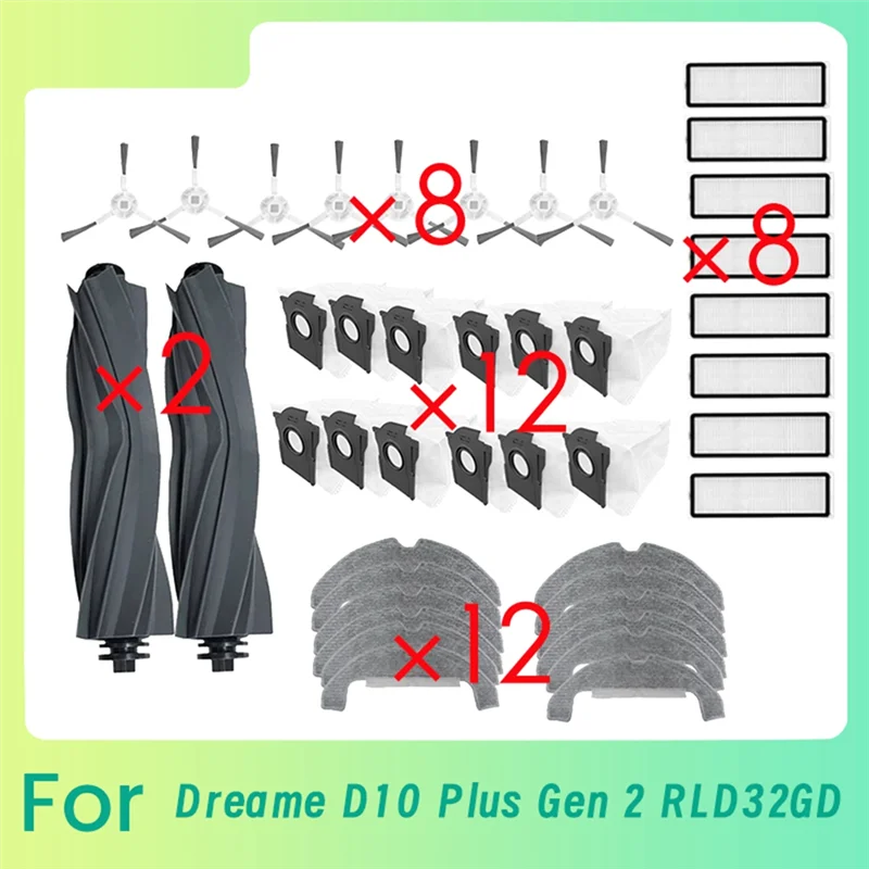 

A61I 42 шт. основная боковая щетка, фильтр для швабры Dreame D10 Plus Gen 2 RLD32GD, запасные части для подметального робота-пылесоса