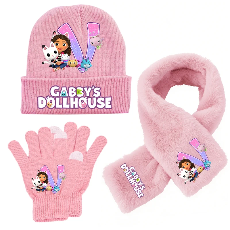

Кукольный домик Gabbys, шарф для девочек, вязаная шапка, перчатки, комплект из 3 предметов, милые шапочки с надписью A-Z, шапки с героями мультфильмов, детские зимние теплые шарфы, перчатки