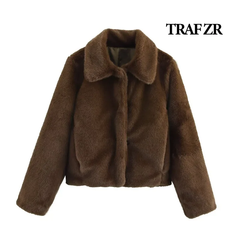 TRAF ZR Snow Parka Warm Woman Winter Coats Elegant Luxury Women's Coat American Retro Solid Fur Parkas Cropped Padded Coat