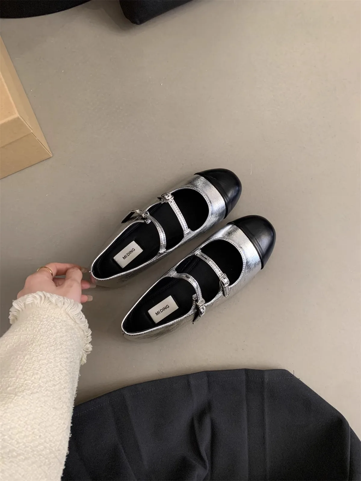 

Silver Mary Jane Flat Heels Women's Spring Autumn New Korean Sle Ballet Fairy Aosphere Evening oes Glueing oe Crt