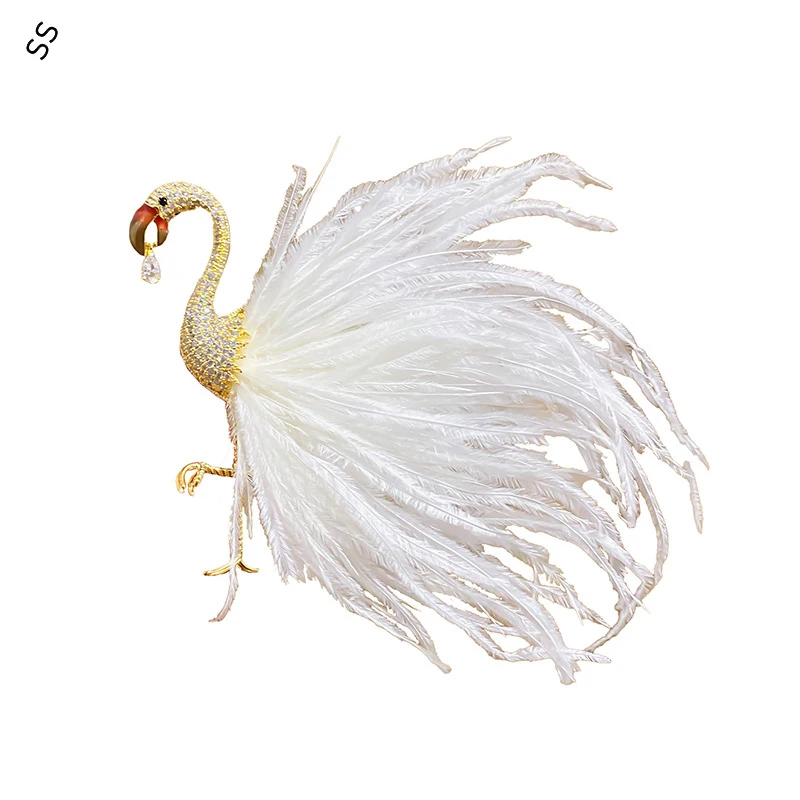 

Fashion Zircon Flamingo Brooch Simulation Feather Soft Clothing Atmospheric Creative Animal Accessories Corsage Pins for Women