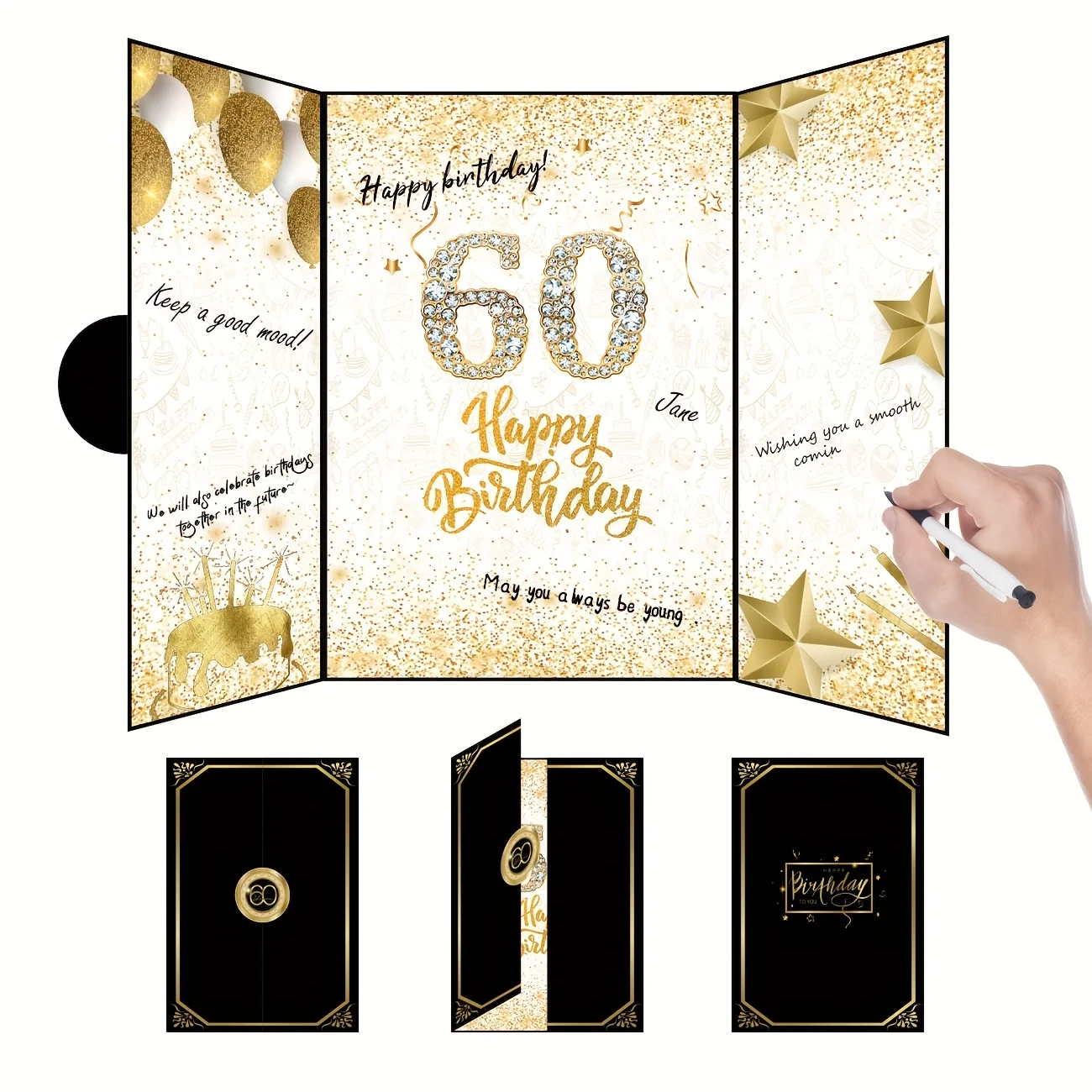 Gästebuch zur Feier zum 60. Geburtstag – Schwarzgold 1965, Partydekoration, Gästebuch aus schwarzem Goldpapier, Unterschriftbuch zum 60. Geburtstag