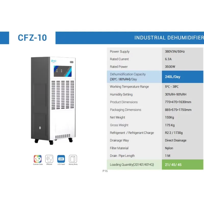Portable 240L Metal Housing Industrial Air Drying Dehumidifier Industrial Commercial