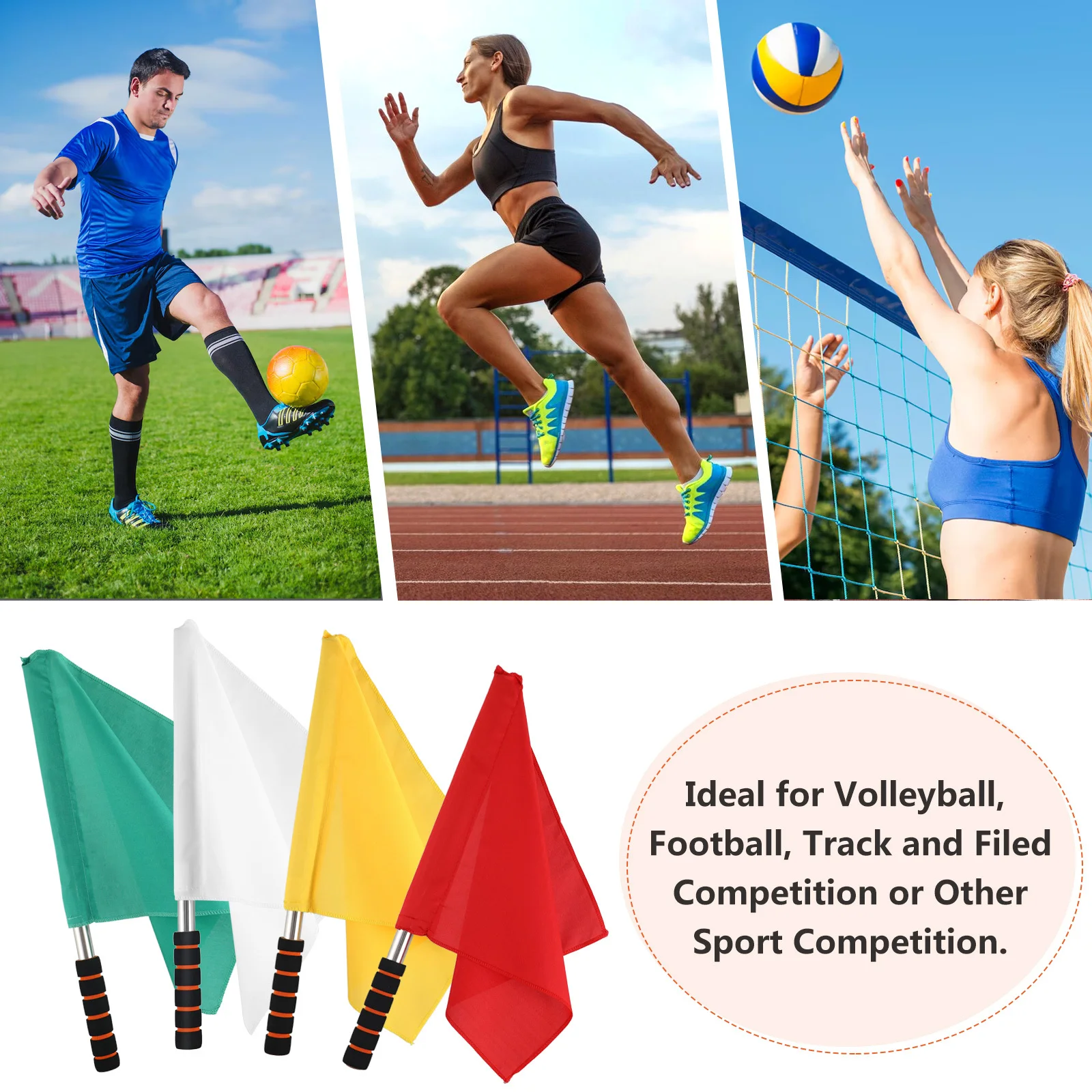 

4Pcs Referee Flags Premium Handheld Waving Flag with Stainless Steel Pole Sponge Handle for Athletic Competition Outdoor Sports