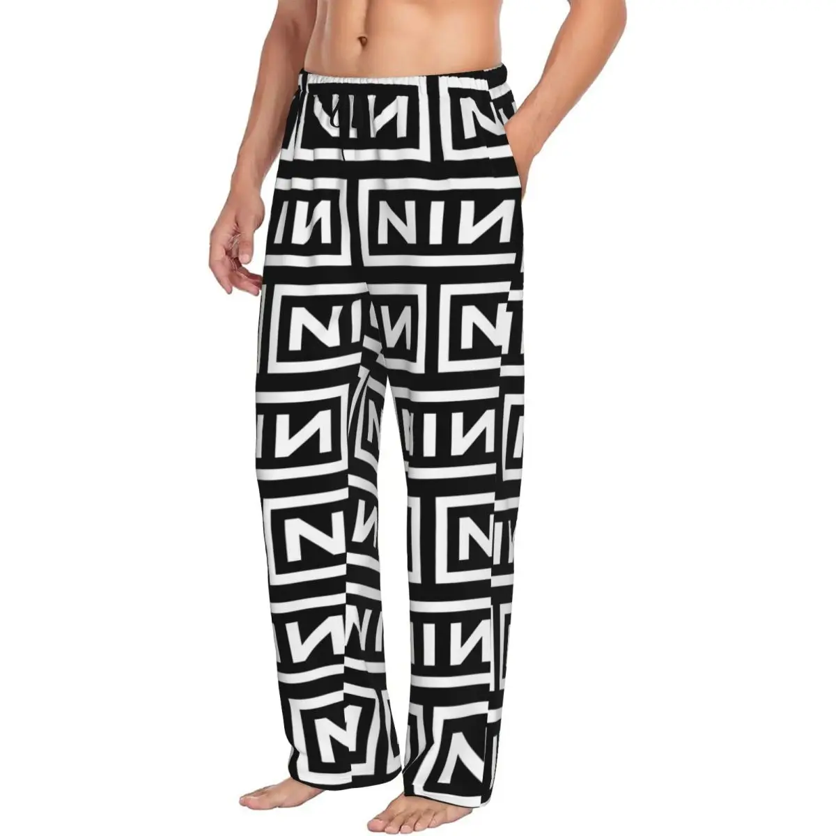 Pantalones de pijama para hombre con el logotipo personalizado de NIN, de la marca Nine Inch Nails, ideales para estar en casa, para dormir y como ropa de descanso, con bolsillos.