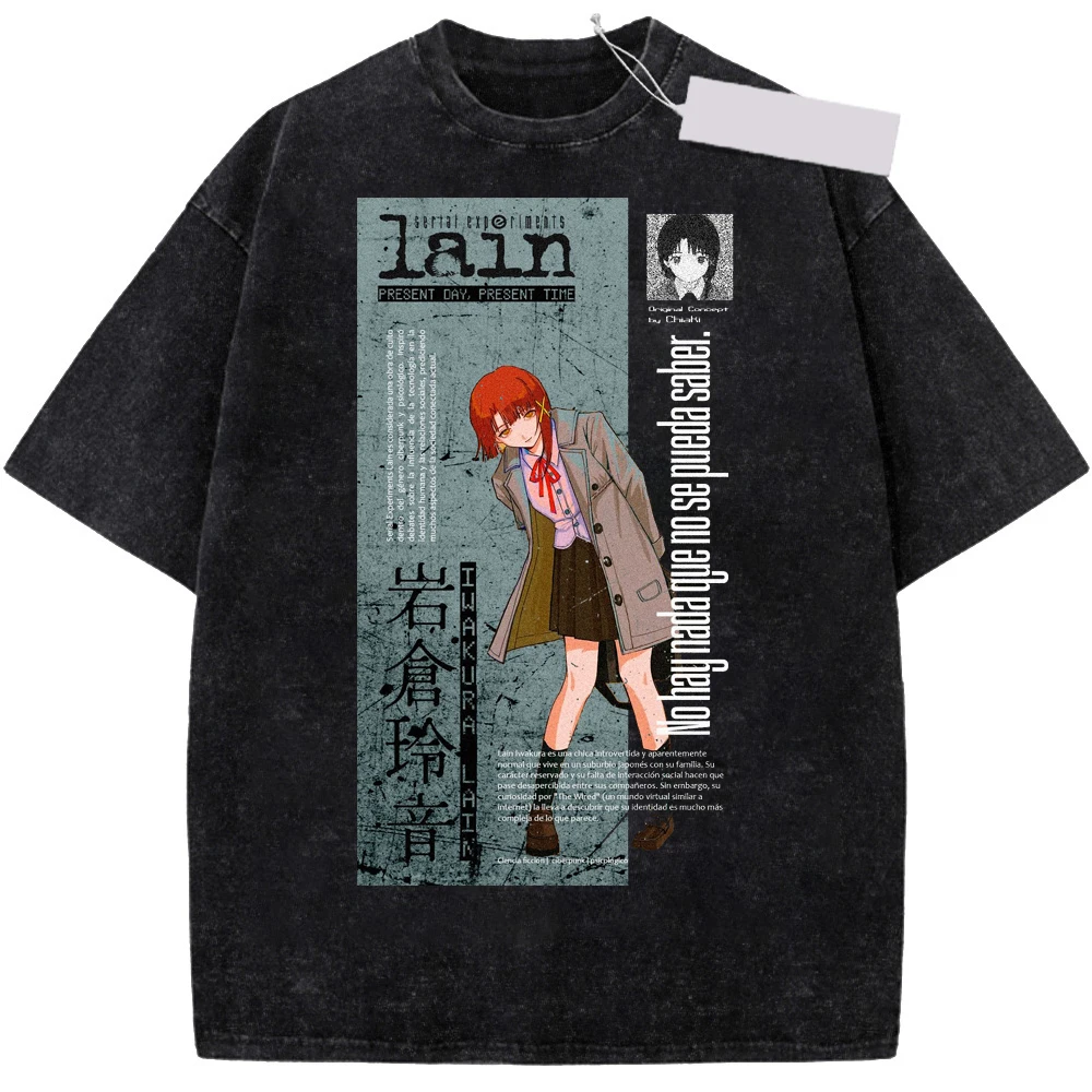 Serial Experiments Lain Iwakura Lain Graphic Short Sleeve T Shirt Vintage Anime Print Streetwear Unisex Casual Loose Cotton Tops