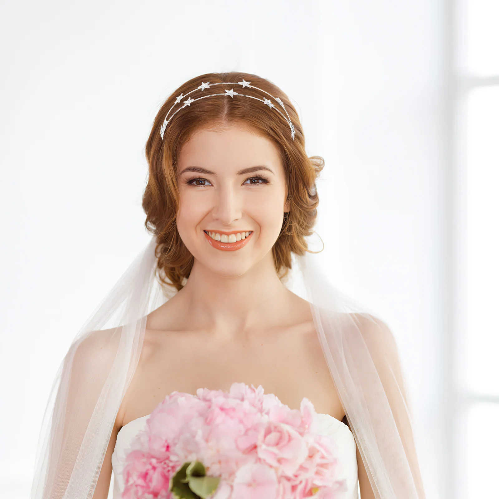 

2Pcs Women Headbands Star Hair Bands Thin Metal Design Elegant Bridal Headpiece for Birthday Dating Graduation Events