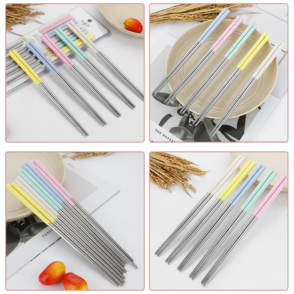 

5pcs Stainless Steel Chopsticks Set Non-Slip Kitchen Tableware For Household Restaurant Canteen Elegant Design Storage