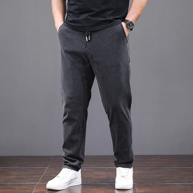 Jeans Men Denim Pants Plus Size 8XL Fashion Casual Elastic Waist Denim Pants Male Stripe Design Trousers