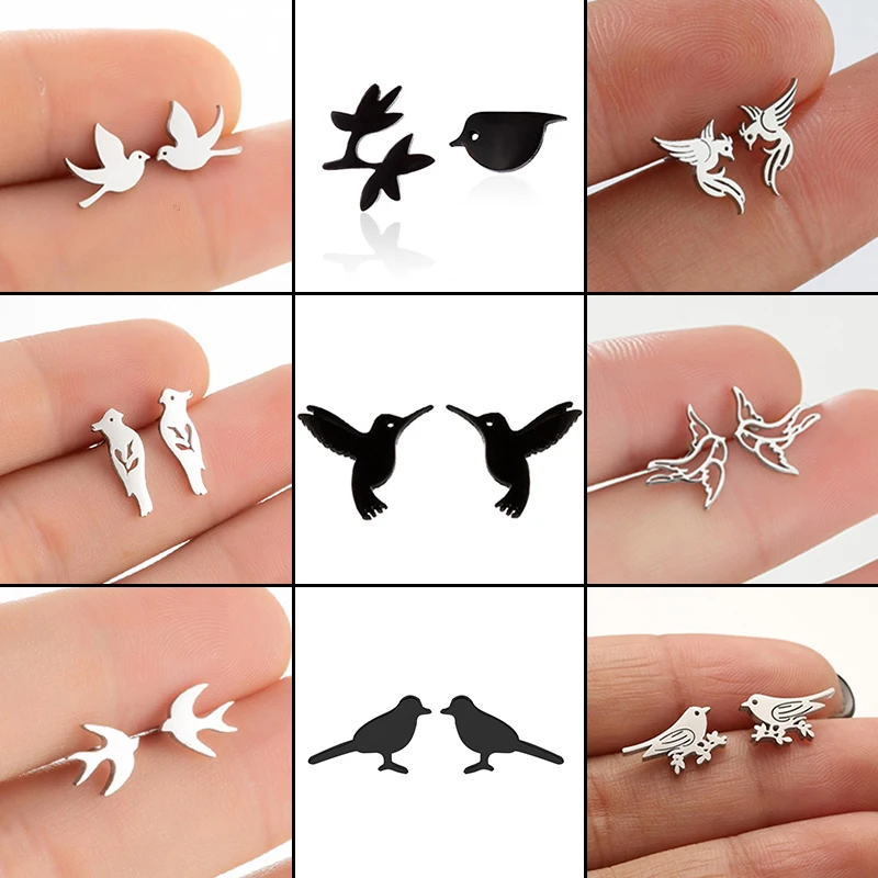Vintage Stainless Steel Animal Earring Parrot Swallow Ear Jewelry Girls Hummingbird Phoenix Earrings Gifts Accessories