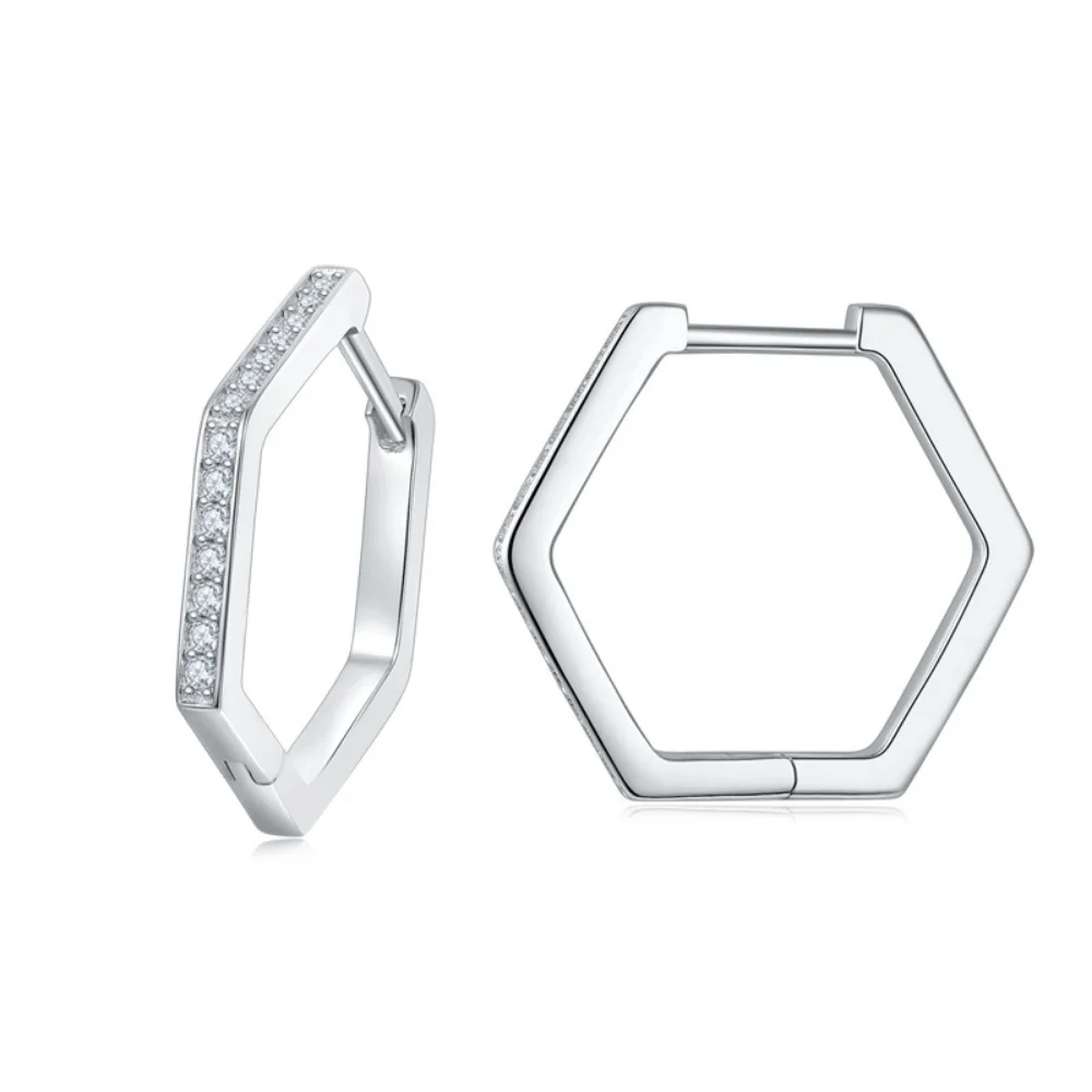 

M-JAJA Moissanite Hexagon Hoop Earrings for Women Gold Plated S925 Sterling Silver Diamond Earrings Wedding Party Fine Jewelry