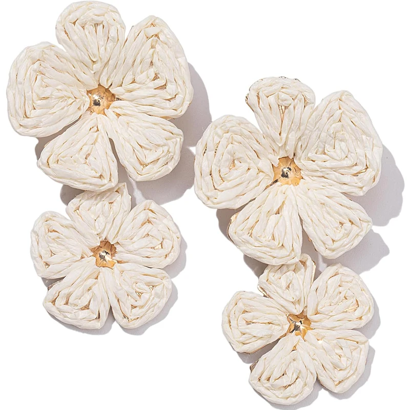 Flower Drop Earrings Floral Raffia Earrings Boho Statement Dangle Earrings Trendy Cute Summer Jewelry for Women Girls