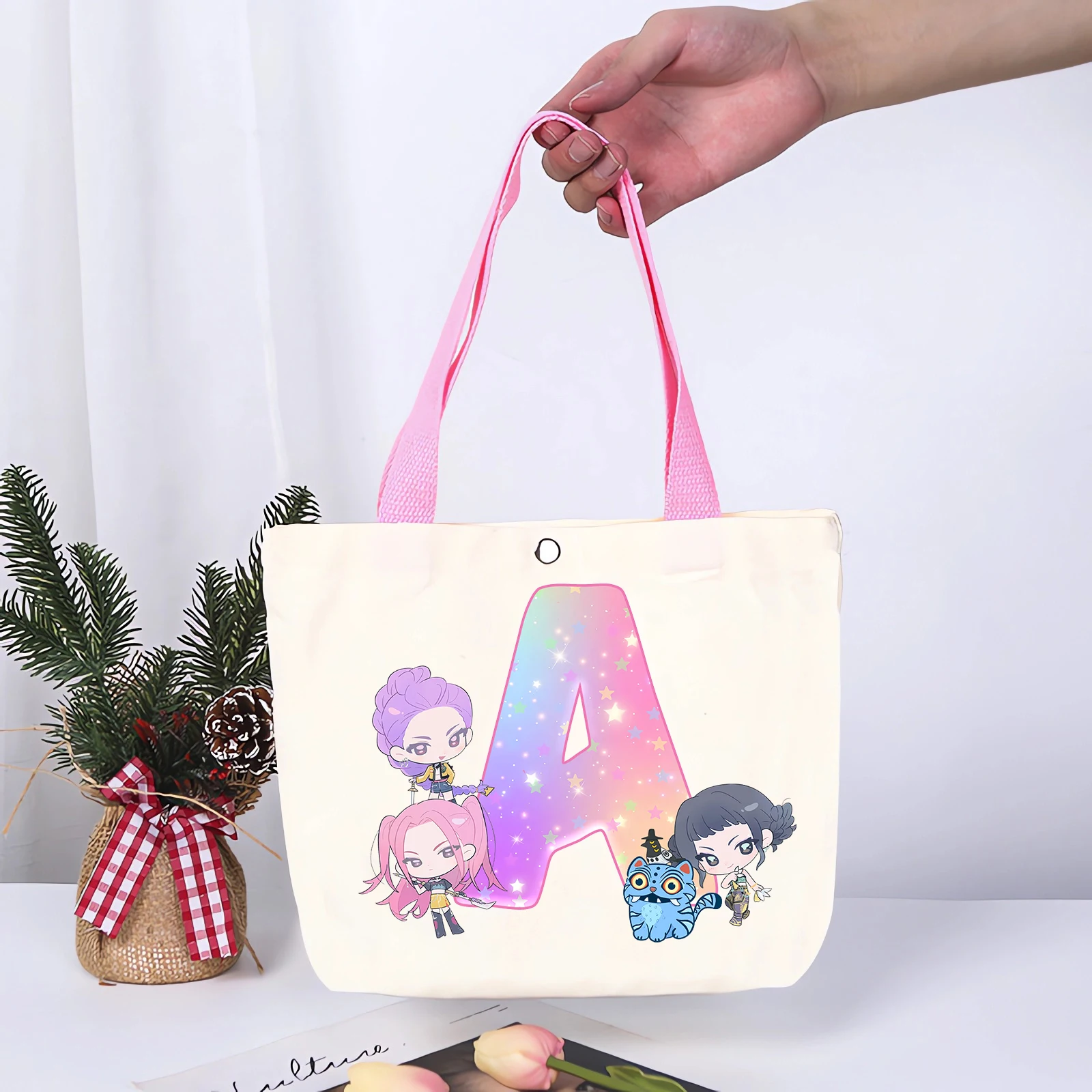 

KPop Demon Hunters Canvas Tote Bags Girls Fashion Bag Large Capacity Student Commuting Handbag Shoulder Bags Shopping Bag Gift