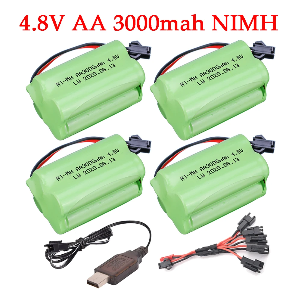 4,8 v 3000mah nimh batterie und usb ladegerät für rc spielzeug autos rc tanks roboter boote pistolen ni-mh aa 4,8 v batterie pack spielzeug zubehör