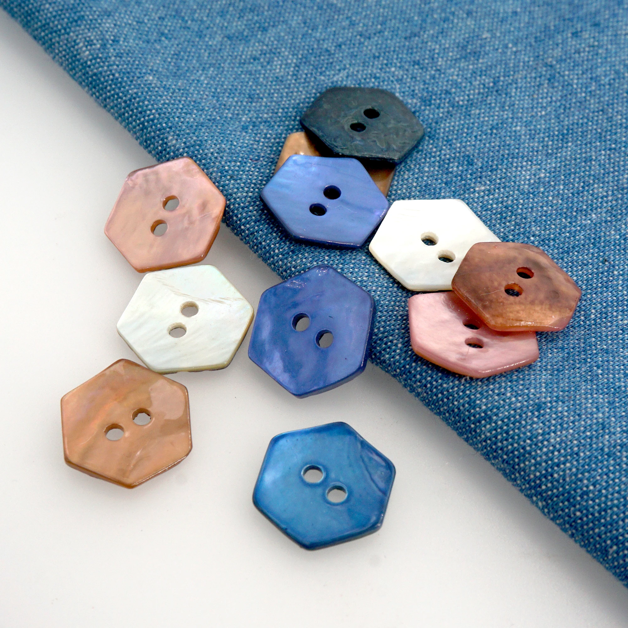 10 peças 12.5mm hexágono botão de concha natural camisa de luxo 2 furos acessórios de costura