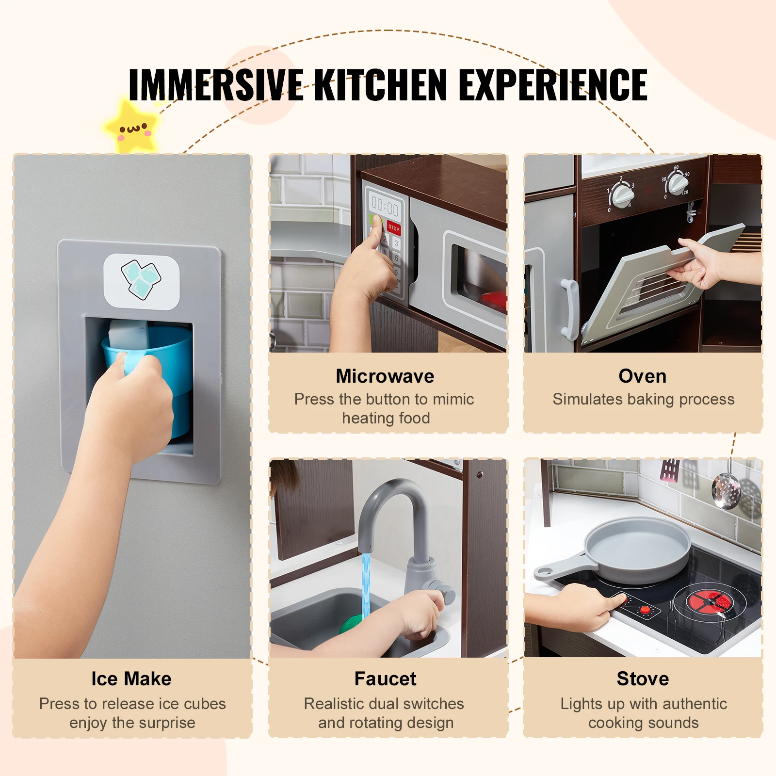 SucceBuy Play KitchenToys セット子供用キッチン用品アクセサリー製氷機付き子供のおもちゃ幼児女の子誕生日プレゼント