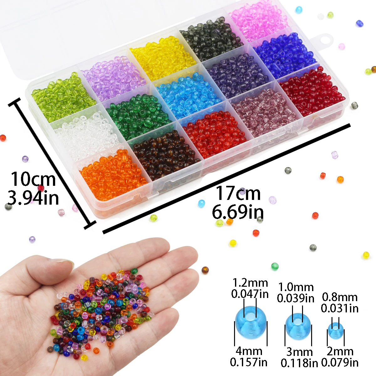 Multicolor Transparent Kit Seedbead 2/3/4mm Multi Size 15 Color Glass Spacer Loose Beads For Jewelry DIY Lady Necklace Earrings